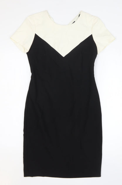 Oui Womens Black Colourblock Polyester Bodycon Size 10 Round Neck Zip