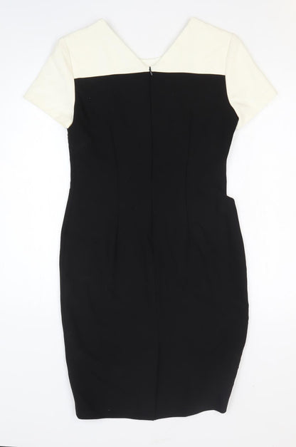 Oui Womens Black Colourblock Polyester Bodycon Size 10 Round Neck Zip