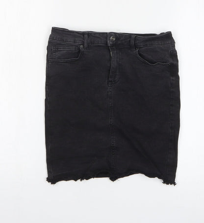 Pieces Womens Black Cotton Straight & Pencil Skirt Size M Zip