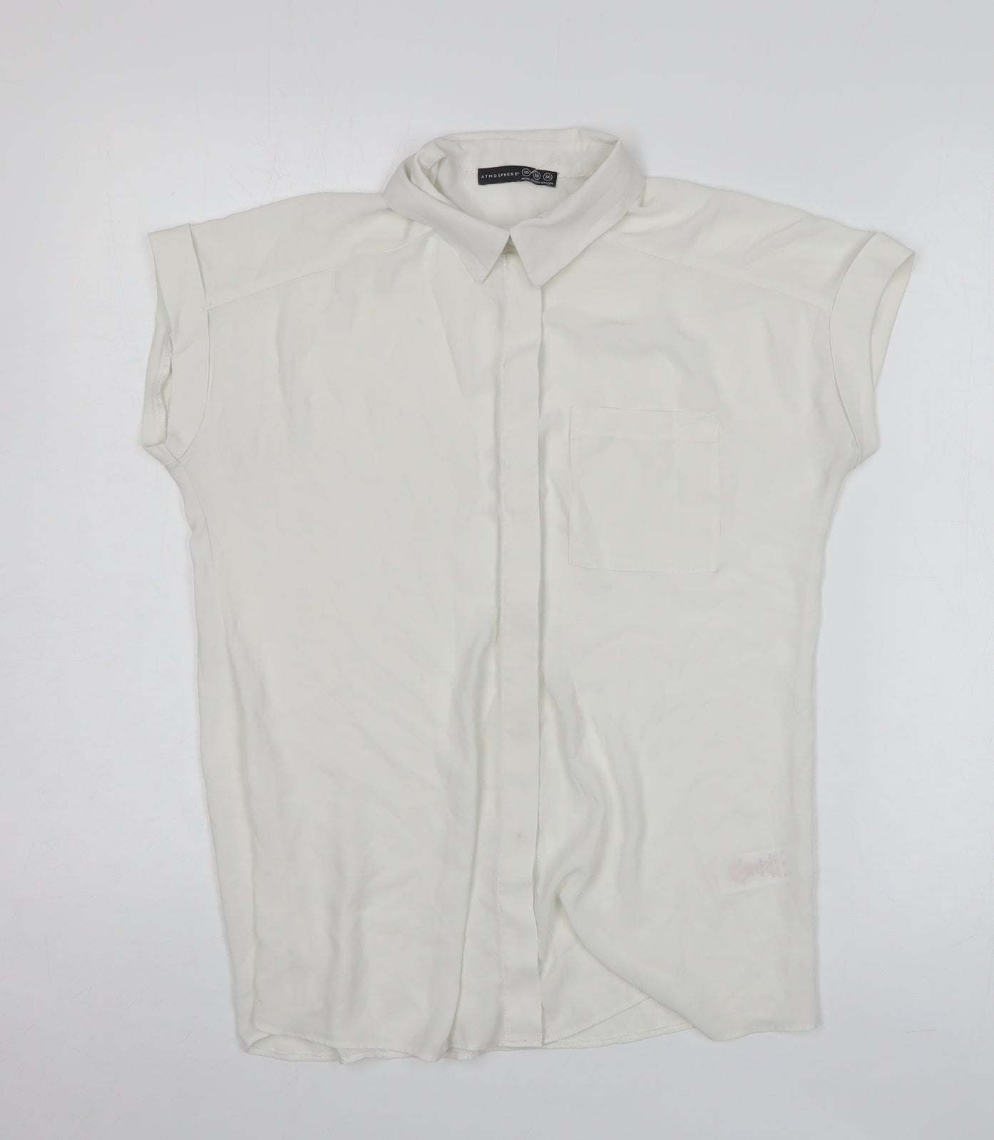 Atmosphere Womens White Polyester Basic Button-Up Size 10 Collared