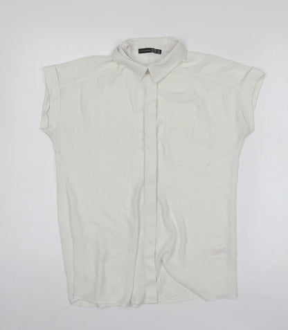 Atmosphere Womens White Polyester Basic Button-Up Size 10 Collared