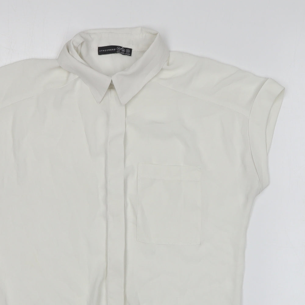 Atmosphere Womens White Polyester Basic Button-Up Size 10 Collared