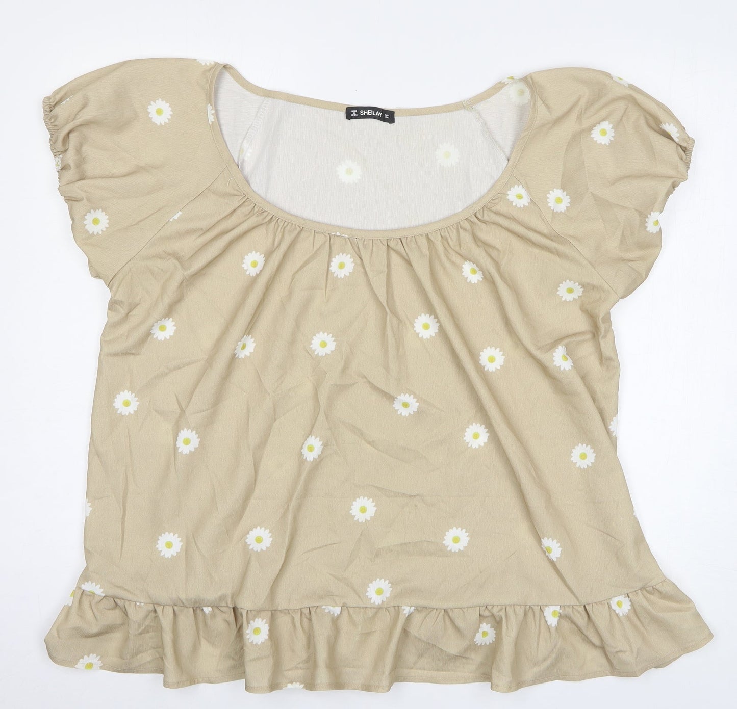 Womens UK Size L Sheilay Beige Basic Blouse