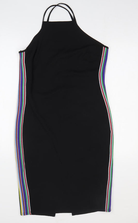 Ayanapa Womens Black Striped Polyester Bodycon Size 14 Halter Pullover