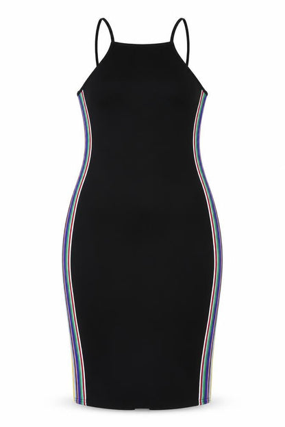 Ayanapa Womens Black Striped Polyester Bodycon Size 14 Halter Pullover