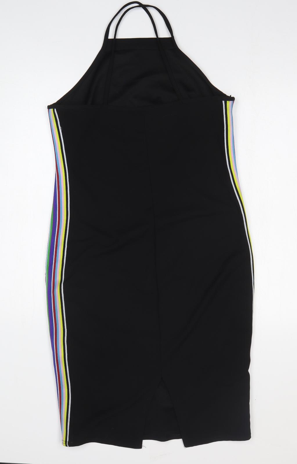 Ayanapa Womens Black Striped Polyester Bodycon Size 14 Halter Pullover