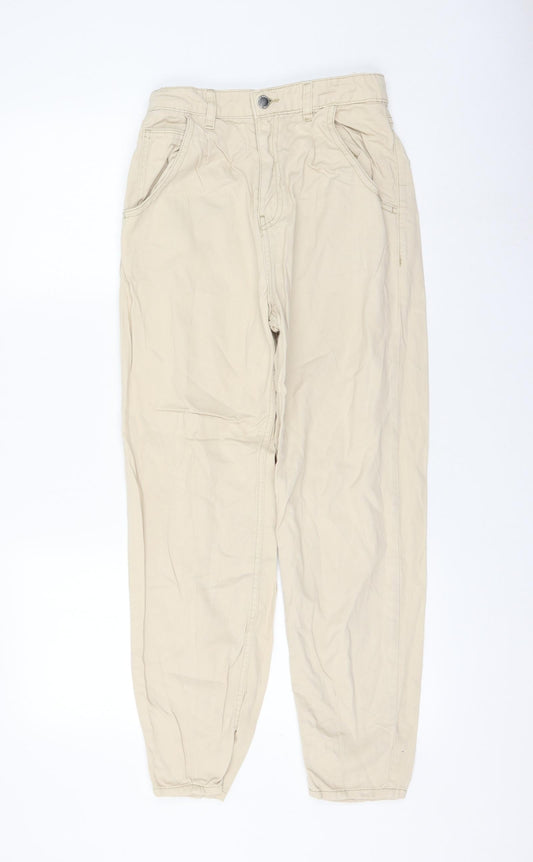 Stradivarius Womens Ivory Cotton Chino Trousers Size 6 L26 in Regular Zip