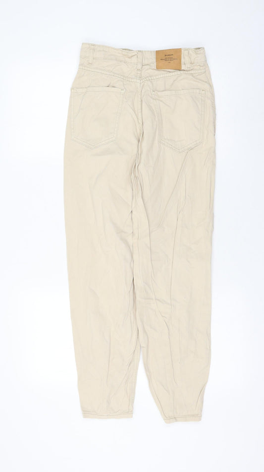 Stradivarius Womens Ivory Cotton Chino Trousers Size 6 L26 in Regular Zip