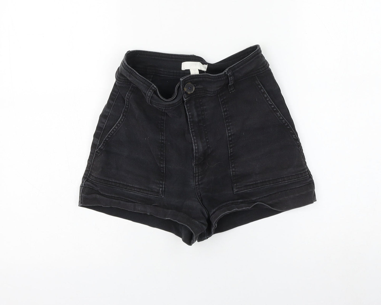 H&M Womens Black Cotton Hot Pants Shorts Size 8 L3 in Regular Zip
