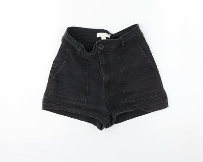 H&M Womens Black Cotton Hot Pants Shorts Size 8 L3 in Regular Zip