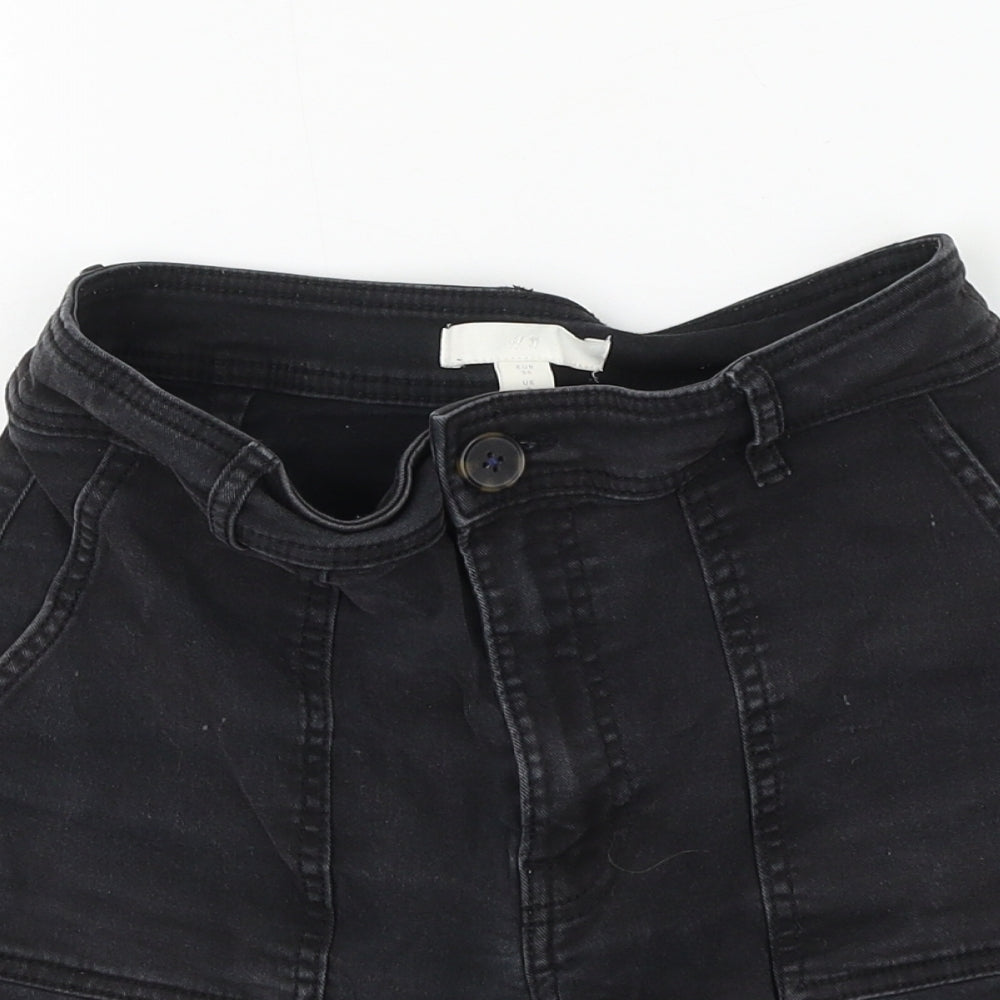 H&M Womens Black Cotton Hot Pants Shorts Size 8 L3 in Regular Zip