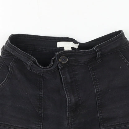 H&M Womens Black Cotton Hot Pants Shorts Size 8 L3 in Regular Zip