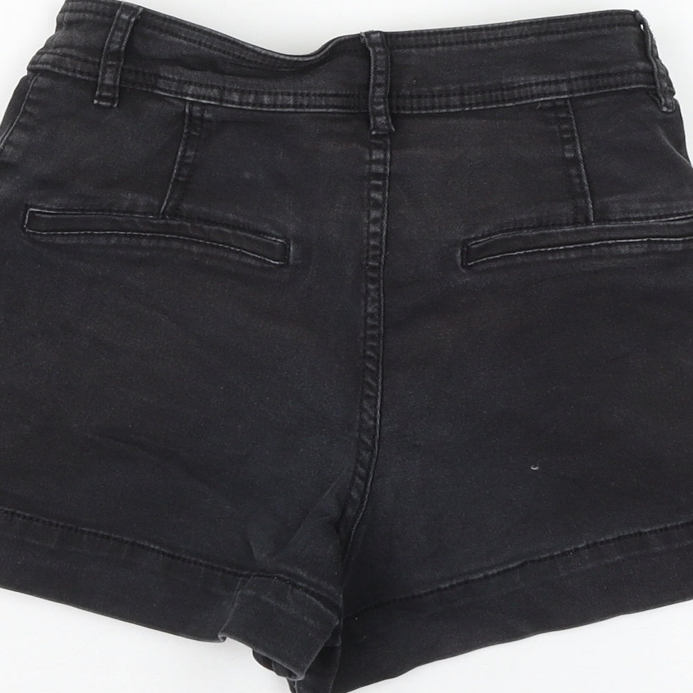 H&M Womens Black Cotton Hot Pants Shorts Size 8 L3 in Regular Zip