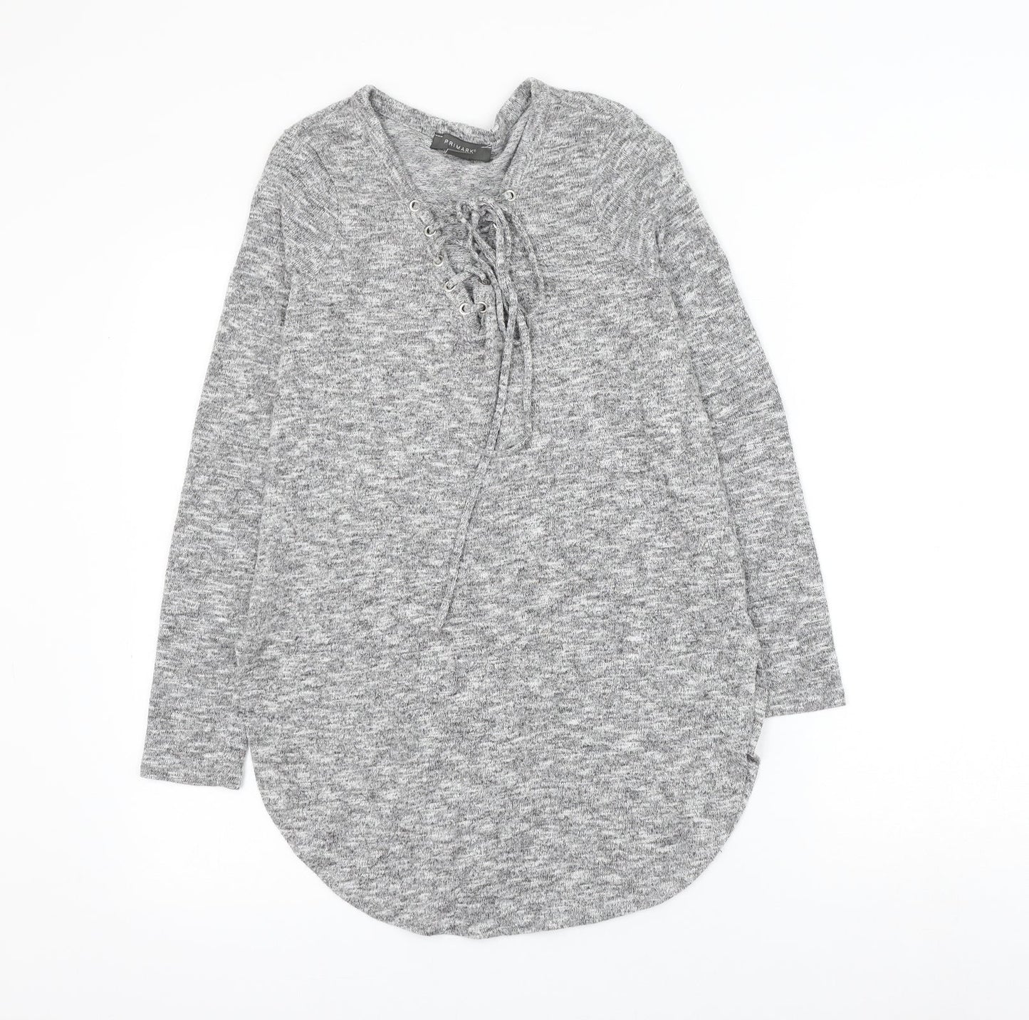 Primark Womens Grey Polyester Basic Blouse Size 10 V-Neck - Lace Up