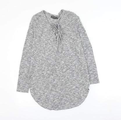 Primark Womens Grey Polyester Basic Blouse Size 10 V-Neck - Lace Up