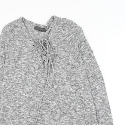 Primark Womens Grey Polyester Basic Blouse Size 10 V-Neck - Lace Up