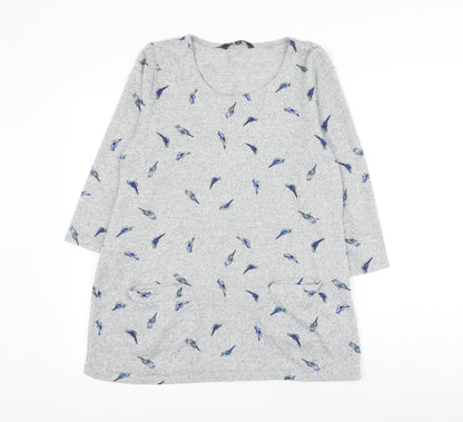 prew Womens Grey Scoop Neck Geometric Polyester Pullover Jumper Size 12 - Feather