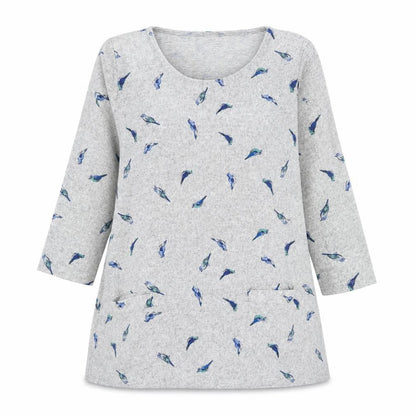 prew Womens Grey Scoop Neck Geometric Polyester Pullover Jumper Size 12 - Feather