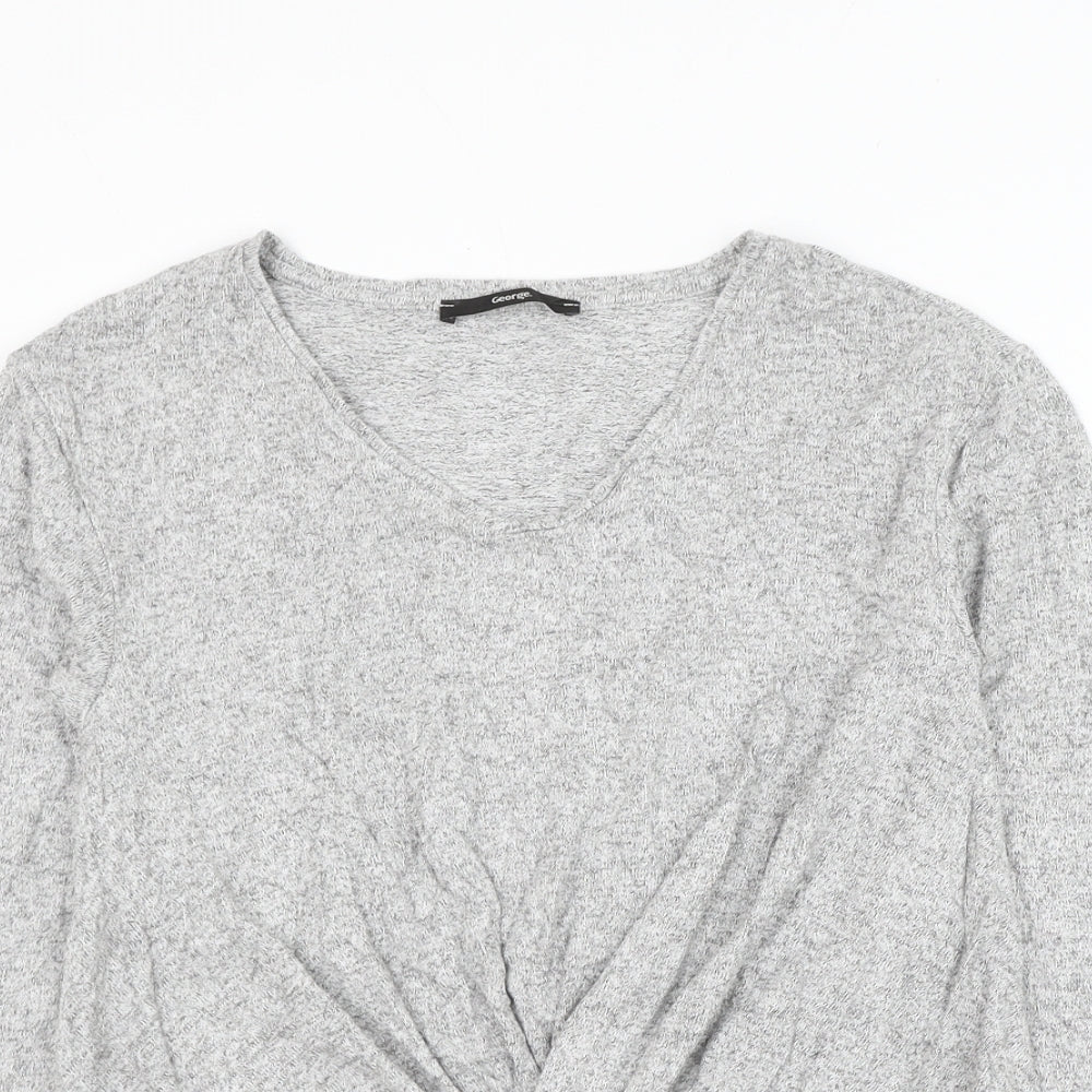 George Womens Grey Round Neck Viscose Pullover Jumper Size S - Knot Front