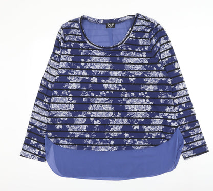 Frock Me Womens Blue Striped Polyester Basic Blouse Size 16 Scoop Neck - Flower