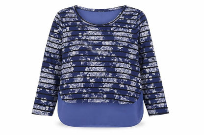 Frock Me Womens Blue Striped Polyester Basic Blouse Size 16 Scoop Neck - Flower