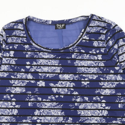 Frock Me Womens Blue Striped Polyester Basic Blouse Size 16 Scoop Neck - Flower