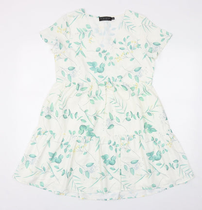 In the Style Womens White Floral Polyester Trapeze & Swing Size 10 V-Neck Pullover