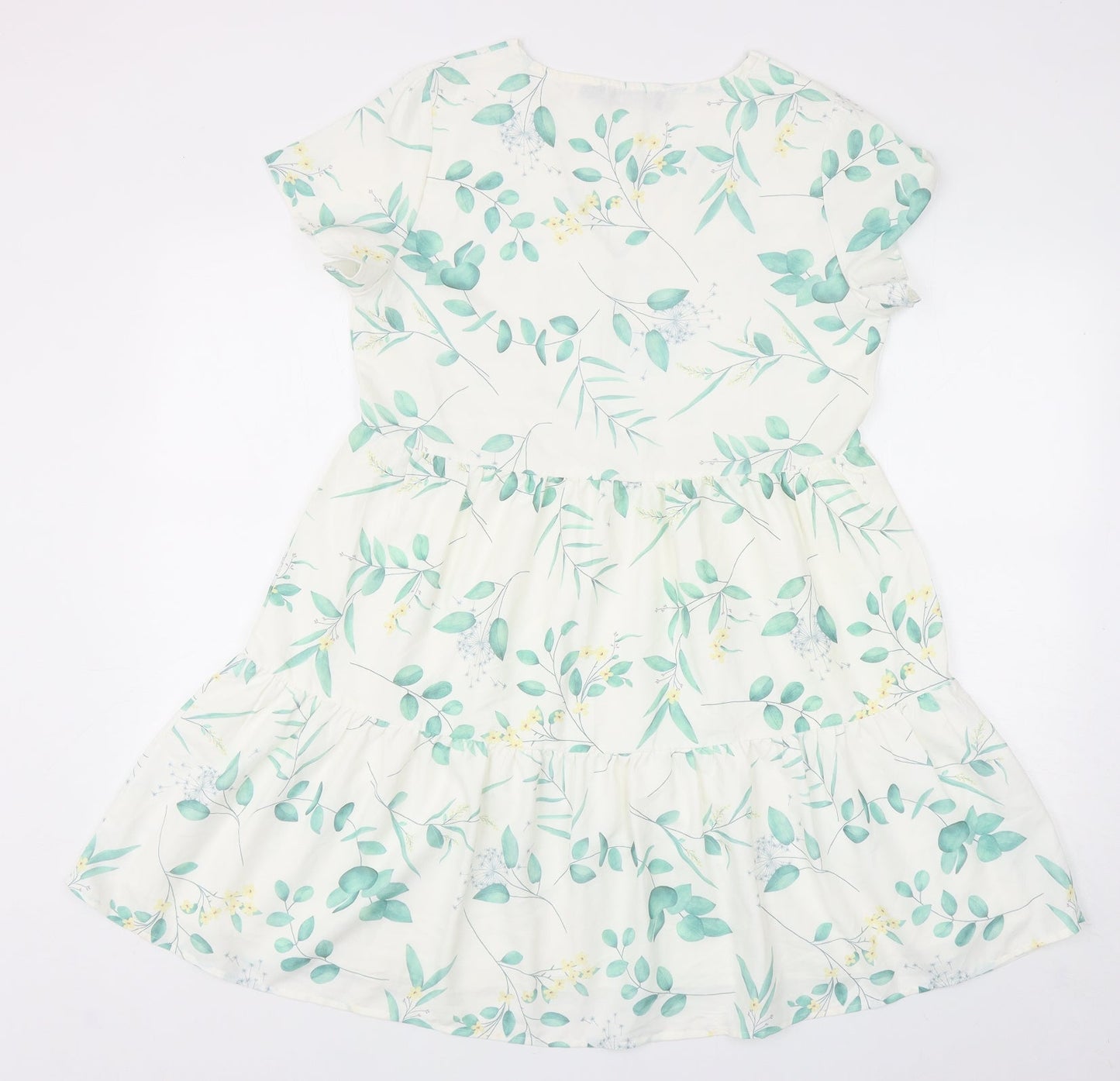 In the Style Womens White Floral Polyester Trapeze & Swing Size 10 V-Neck Pullover