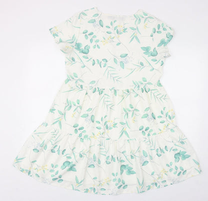 In the Style Womens White Floral Polyester Trapeze & Swing Size 10 V-Neck Pullover