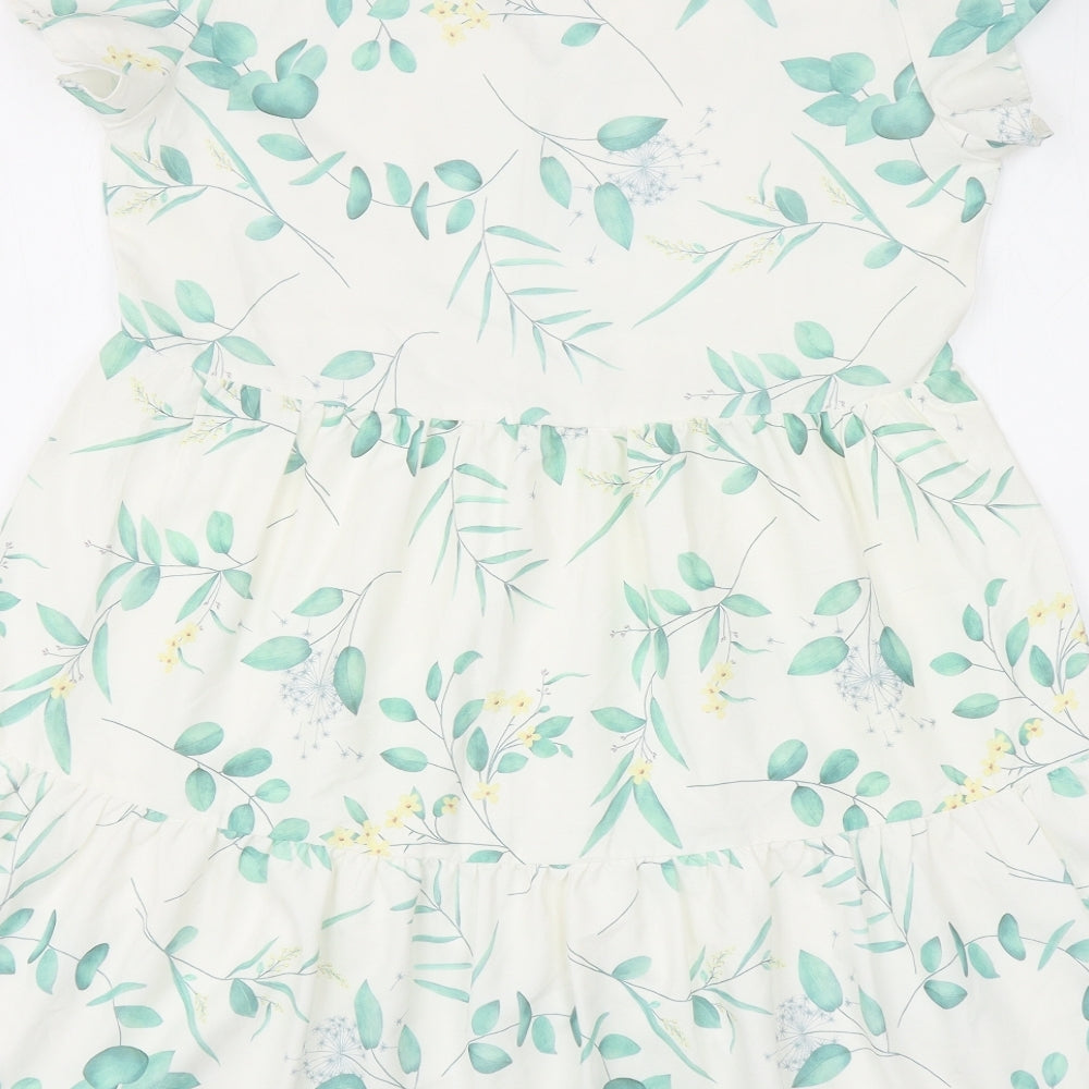 In the Style Womens White Floral Polyester Trapeze & Swing Size 10 V-Neck Pullover