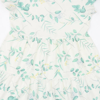 In the Style Womens White Floral Polyester Trapeze & Swing Size 10 V-Neck Pullover