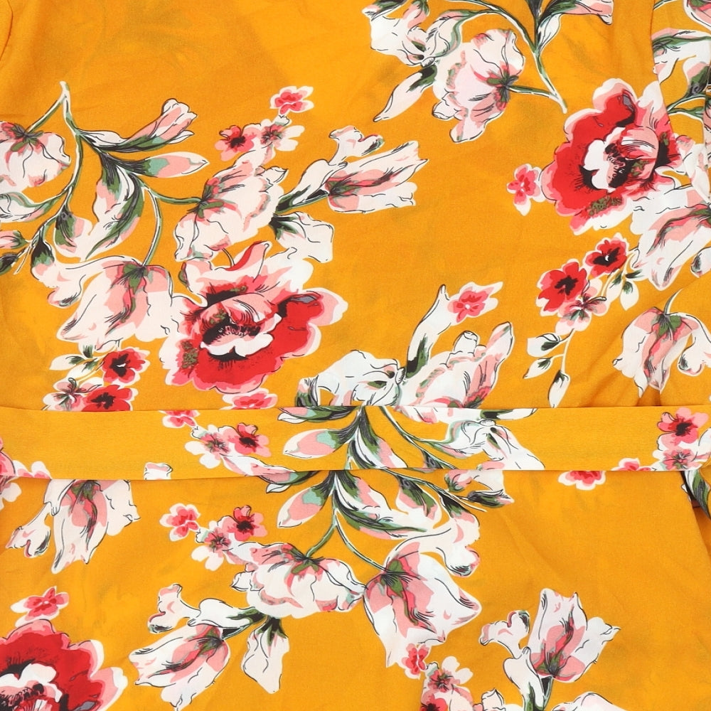 SheIn Womens Yellow Floral Polyester Basic Blouse Size XL V-Neck