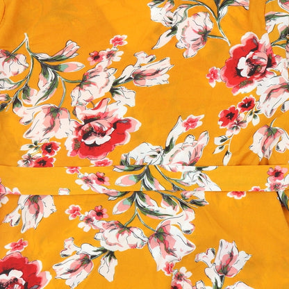 SheIn Womens Yellow Floral Polyester Basic Blouse Size XL V-Neck