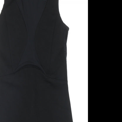Topshop Womens Black Viscose Bodycon Size 10 Round Neck Hook & Eye - Embellished Neckline
