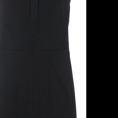 Topshop Womens Black Viscose Bodycon Size 10 Round Neck Hook & Eye - Embellished Neckline