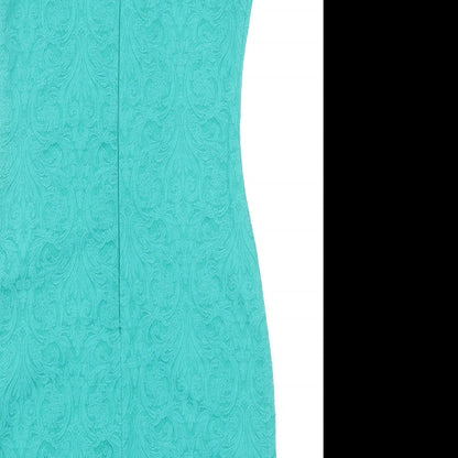 Zara Womens Green Geometric Cotton Bodycon Size S Round Neck Zip