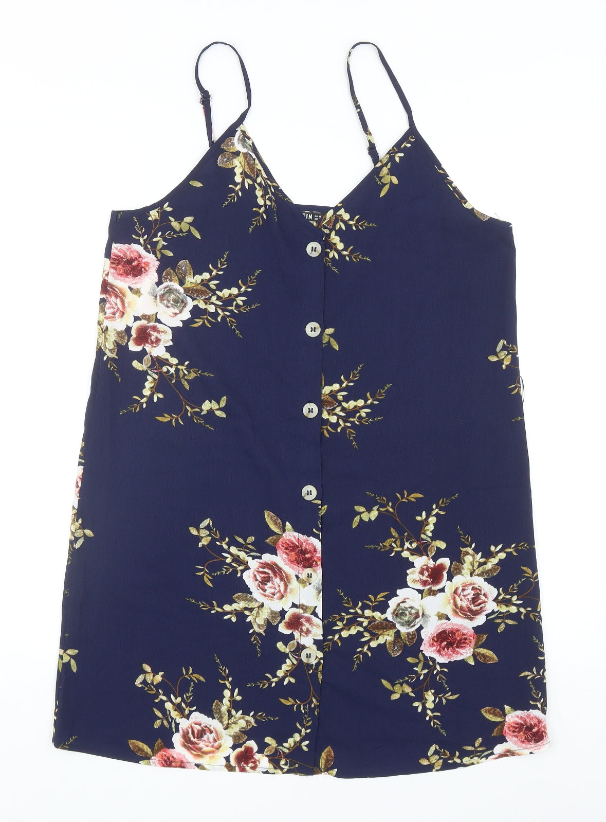SheIn Womens Blue Floral Polyester Mini Size M V-Neck Button