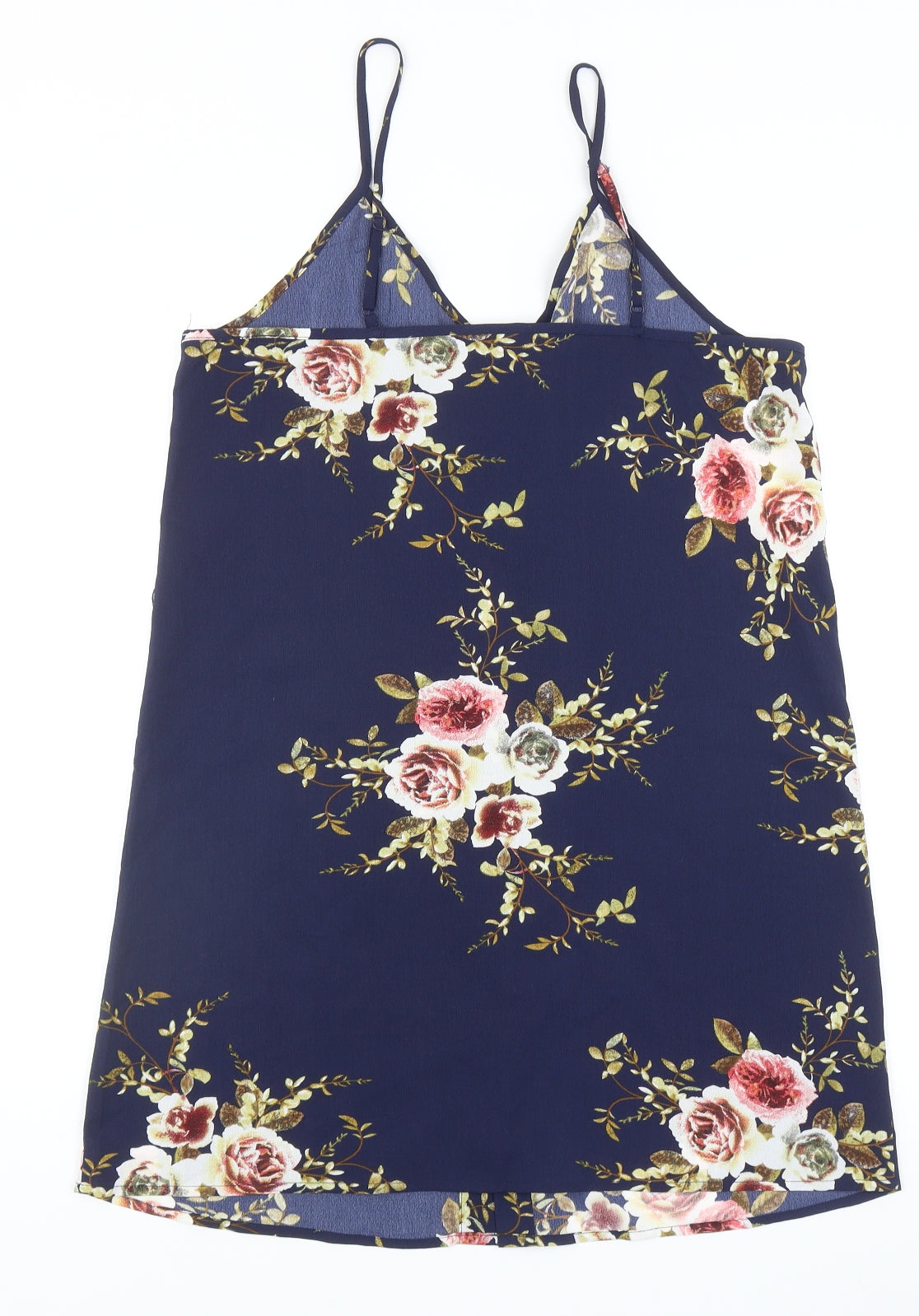 SheIn Womens Blue Floral Polyester Mini Size M V-Neck Button