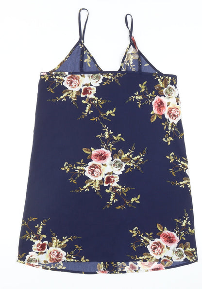 SheIn Womens Blue Floral Polyester Mini Size M V-Neck Button