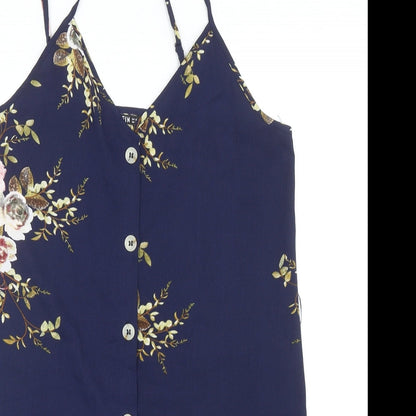 SheIn Womens Blue Floral Polyester Mini Size M V-Neck Button