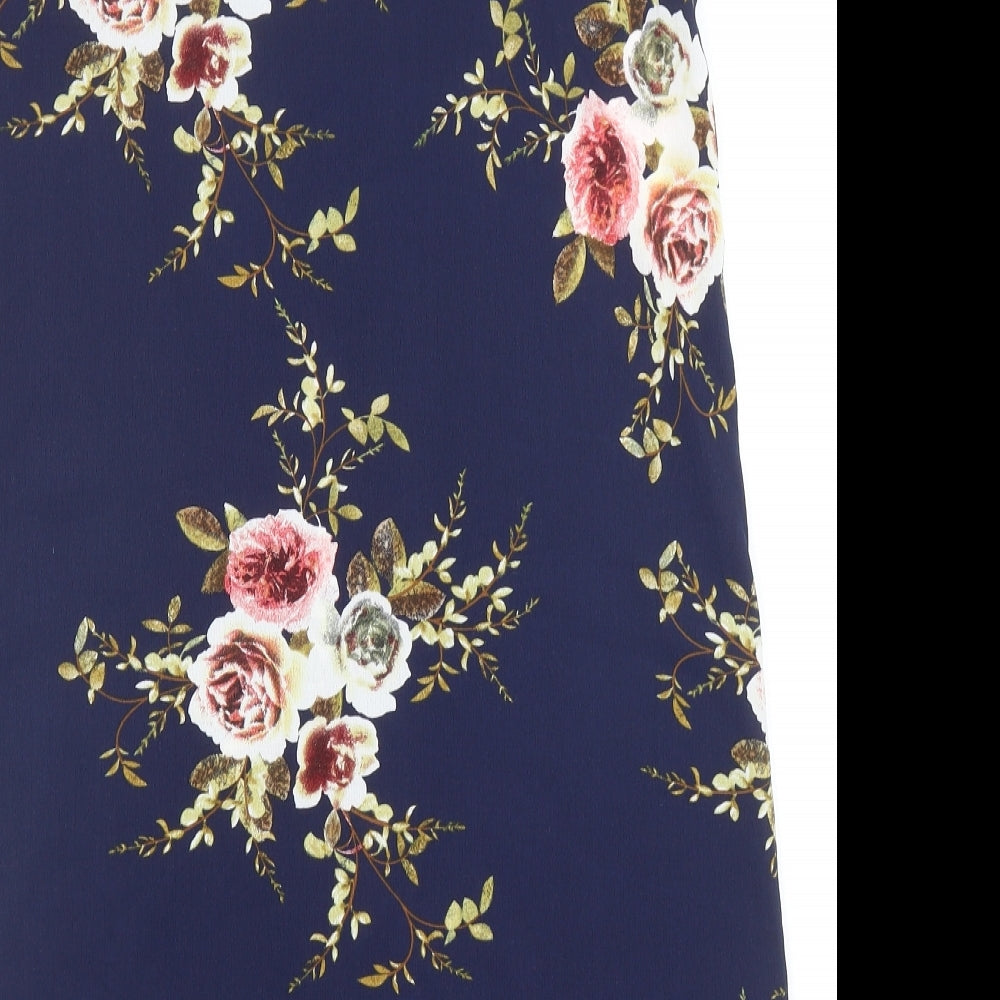 SheIn Womens Blue Floral Polyester Mini Size M V-Neck Button