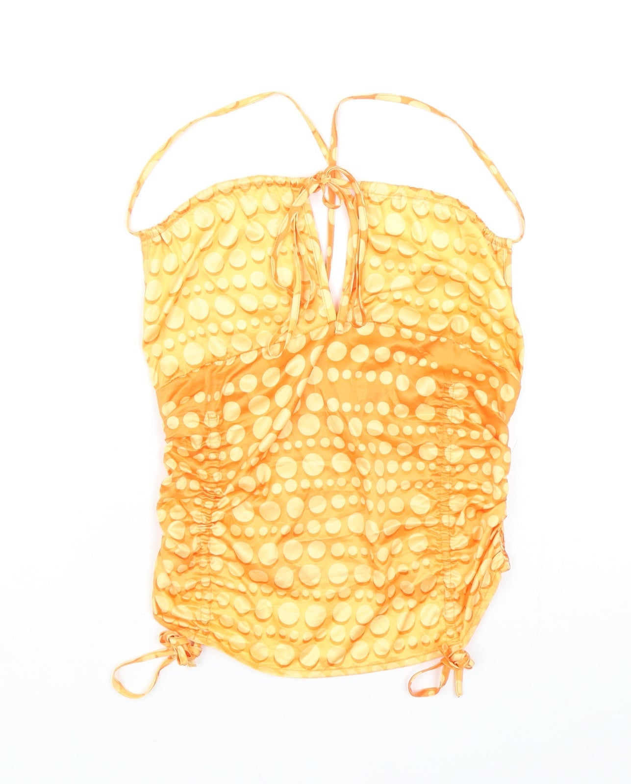 SheIn Womens Orange Polka Dot Polyester Camisole Tank Size S Square Neck - Cropped, Ruched