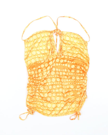 SheIn Womens Orange Polka Dot Polyester Camisole Tank Size S Square Neck - Cropped, Ruched