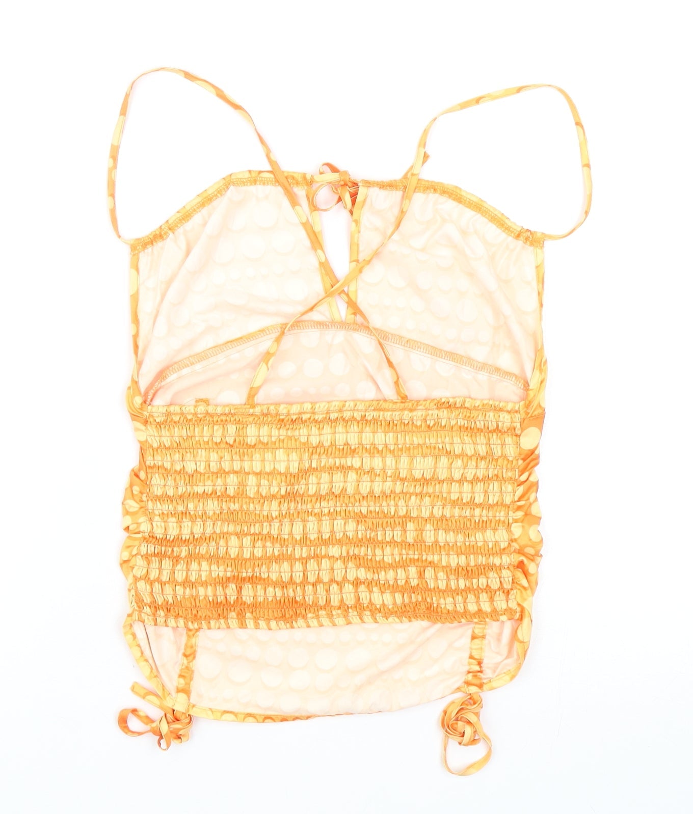 SheIn Womens Orange Polka Dot Polyester Camisole Tank Size S Square Neck - Cropped, Ruched