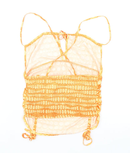 SheIn Womens Orange Polka Dot Polyester Camisole Tank Size S Square Neck - Cropped, Ruched