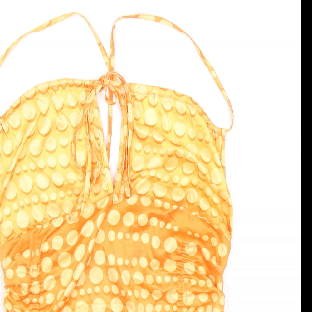 SheIn Womens Orange Polka Dot Polyester Camisole Tank Size S Square Neck - Cropped, Ruched