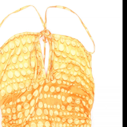 SheIn Womens Orange Polka Dot Polyester Camisole Tank Size S Square Neck - Cropped, Ruched