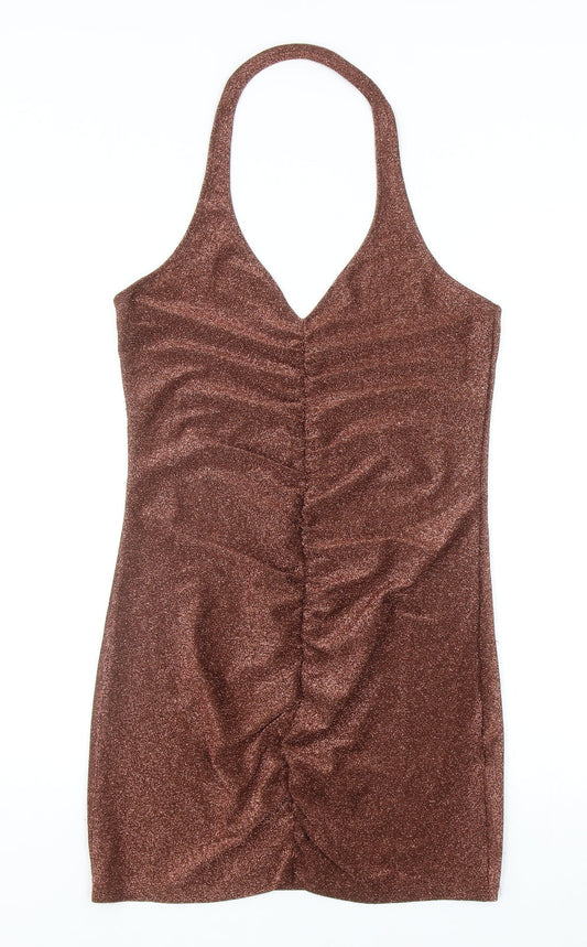 Divided Womens Brown Polyester Mini Size M Halter Pullover