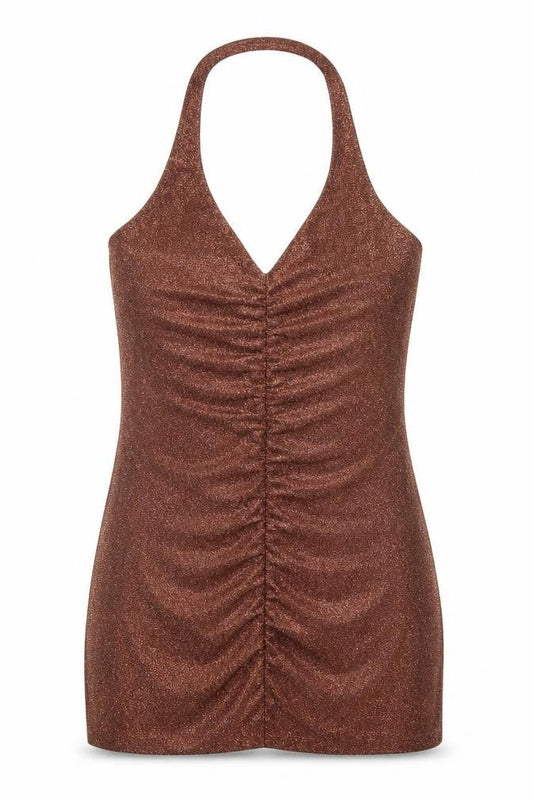 Divided Womens Brown Polyester Mini Size M Halter Pullover