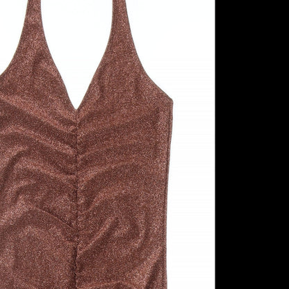Divided Womens Brown Polyester Mini Size M Halter Pullover